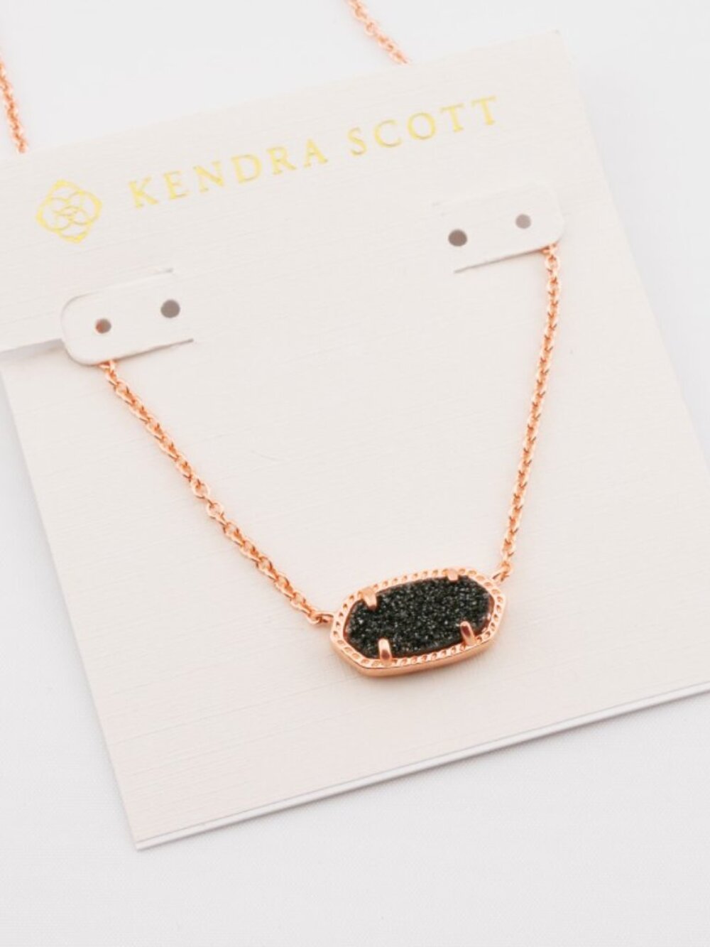Kendra Scott Rose Gold Necklace with Black Druzy Pendant